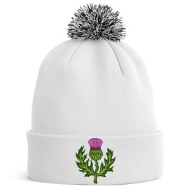 Purple Print House Embroidered Scotland Thistle Bobble Hat Scottish Men Women Rugby Supporters Nations Winter, One Size, Black