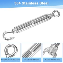 M METERXITY 2-Pack Turnbuckle Hook and Eye, M8 Stainless Steel Heavy Turnbuckles Wire Rope Tension for Cables Wire/Shade Sail Hardware/Garden Trellis, Adjustable Tension