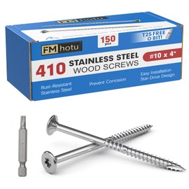 #10 x 4 Stainless Steel Deck Screws, 150Pcs Deck Screws T25 Star Bit, 410 Grade Stainless Steel, Rust Resistant Timber Screws for Log Landscaping Wood