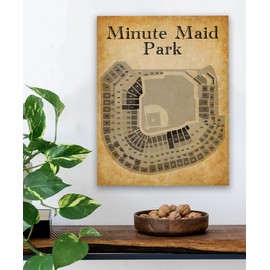 Minute Maid Park Seating Chart - Houston Baseball Stadium 28x36 Stretched Canvas Poster -Vintage Blueprint Old Parchment-Like Look, Retro Sports Memorabilia Decor for Fans, Game Room, Man Cave, or Bar