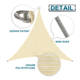 Coarbor 24'x24'x24' Sun Shade SaiL Triangle Wire Rope Hemmed All Edges Strong Double Stitched Seam Super Heavy Duty Perfect for Patio Deck Yard Garden Light Grey Standard Size