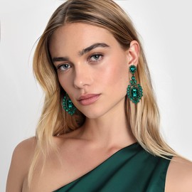 EVER FAITH Costume Statement Green Earrings for Women, Sparkly Crystal Vintage Style Art Deco Rhinestone Drop Dangle Earring for Wedding Party