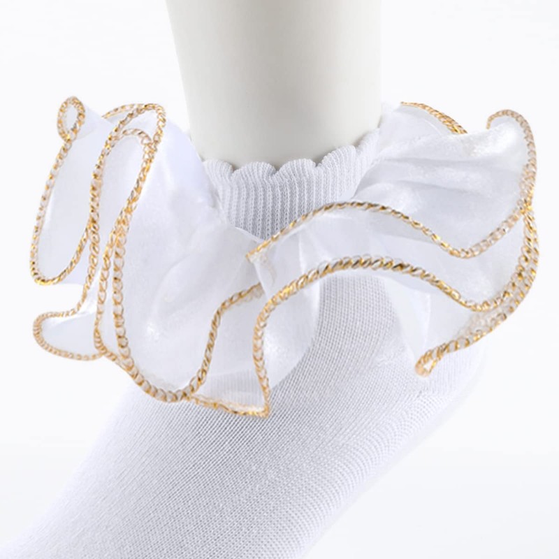 Yepami Big Girls Lace Socks Shimmering Cute Ruffle Comfortable Frilly