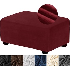 ANWUCHEN Ottoman Cover Rectangle,Stretch Velvet Ottoman Covers Thick Ottoman Covers Slipcover Rectangle Ottoman Slipcovers Soft Storage Ottoman Foot Rest Cover with Elastic Bottom Red Medium