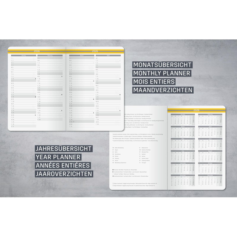 Sigel L2604 Weekly Planner 2026 A5, Hard Cover, Light Grey/Yellow,