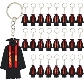 Stranthother 24 PCS Class of 2025 Graduation Keychain 2025 Graduation Gown Key Ring Graduation Party Favors for High School Senior College Accessories, Black Red