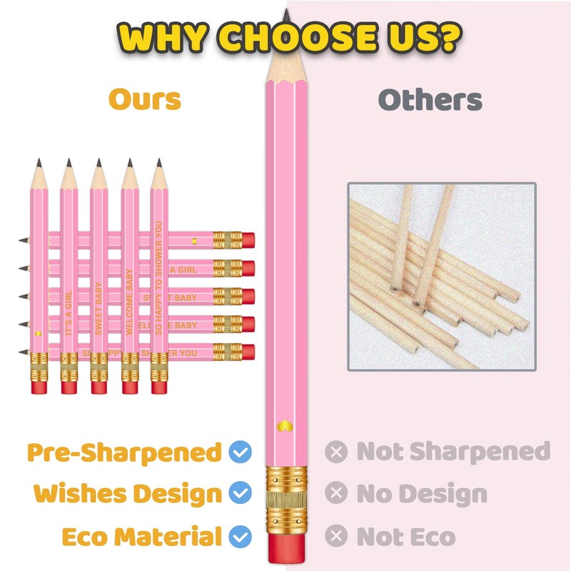 Vusnud 50Pcs - Baby Shower Sharpened Half Pencils with Erasers,