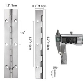 2 Pack Piano Hinge 24 Inch x 1.2 Inch Heavy Duty Continuous Hinge with Holes for Cabinets Boat Marine Door, 304 Stainless Steel Piano Hinge 0.04" Leaf Thickness 1.2'' Open Width