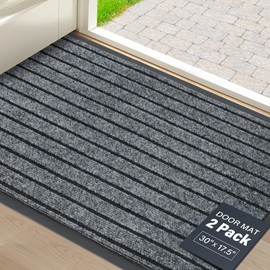 LotFancy 30" x 17" Set of 2 Front Door Mat for Indoor Outdoor Entrance, Dirt Traper Low Profile Easy Clean Doormat, Non Slip Welcome Mats for Patio Porch Garage Entryway, Dark Gray