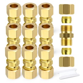 GASHER 10PCS Brass Compression Tube Pipe Fitting, 10mm OD x 10mm OD Connector