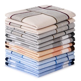 Aomig Men's Handkerchiefs, Pack of 12 Cotton Fabric Handkerchiefs, Traditional Handkerchief, Reusable Men's Handkerchiefs, 40 cm x 40 cm (C)