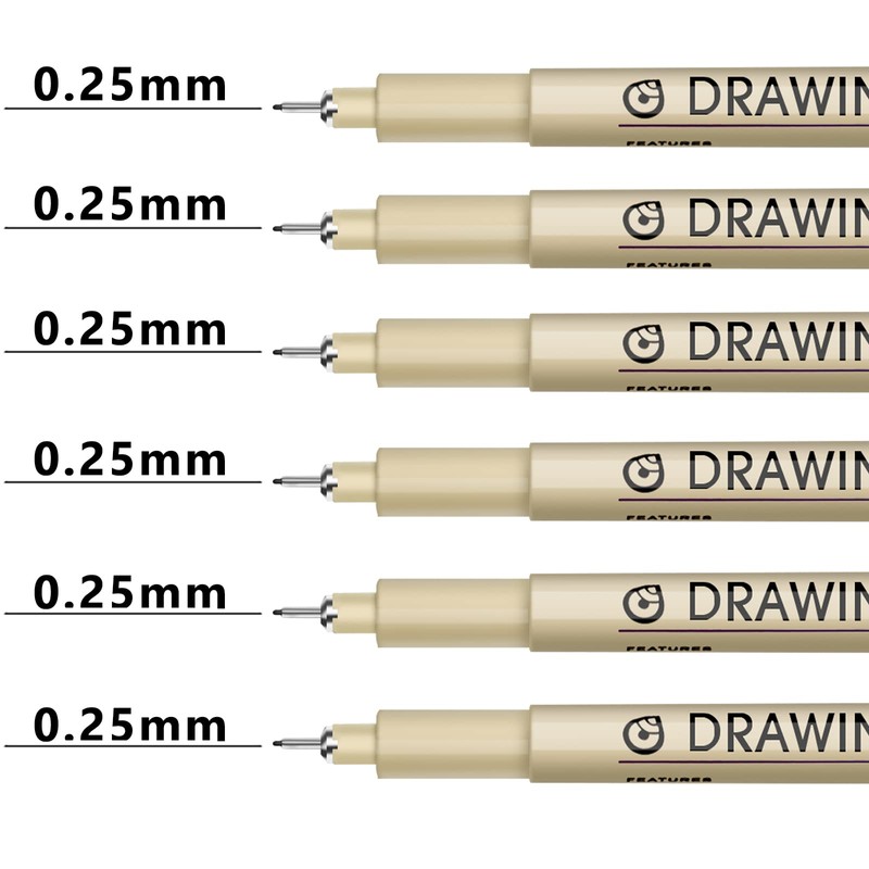 Extra Fine Point Writing Pens: 6 Black Ultra Thin 0.25mm