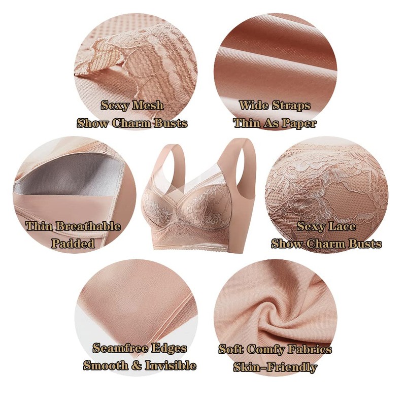 WOWENY Seamless Mesh Lace Bras for Women Wirefree Comfortable Padded