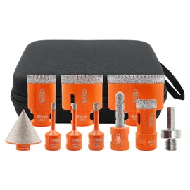 Diamond Core Drill Kit BGTEC Diamond Hole Saw Tile Cutter, M14 Thread 7 Pieces 6/6/8/25/35/50/68 mm Drill + 1 Piece 10 mm Finger Drill + 1 Piece 2 Inch Taper Chamfer + Hex