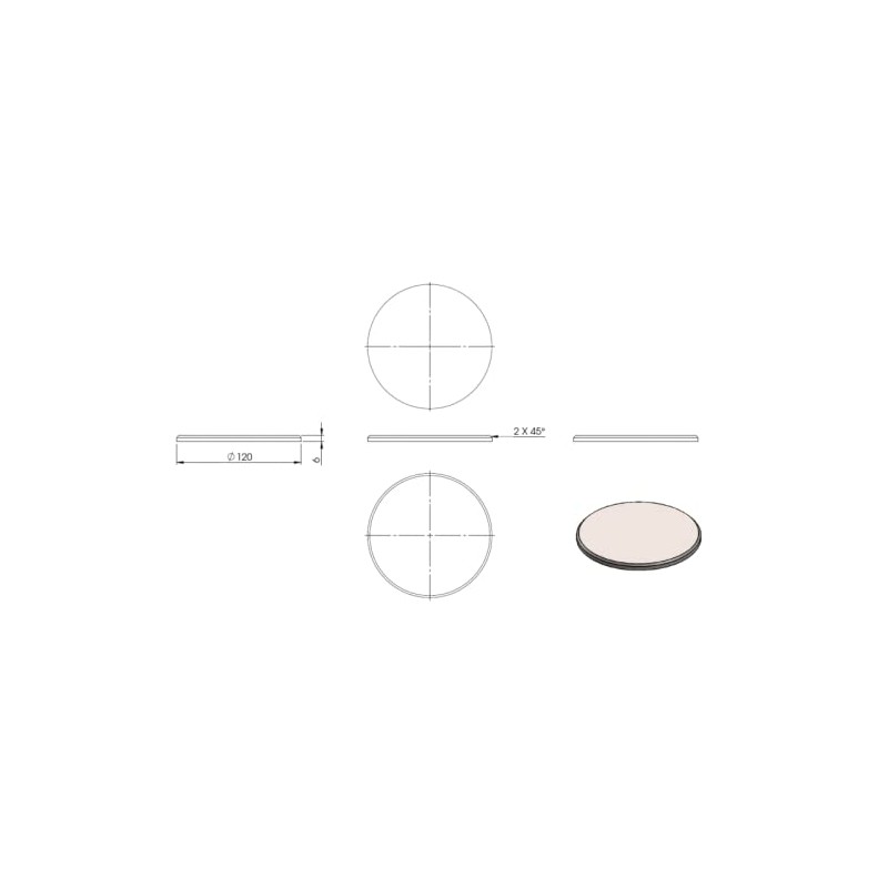 Round Diameter 120 mm with Bevel, Thickness 6 mm, Ground