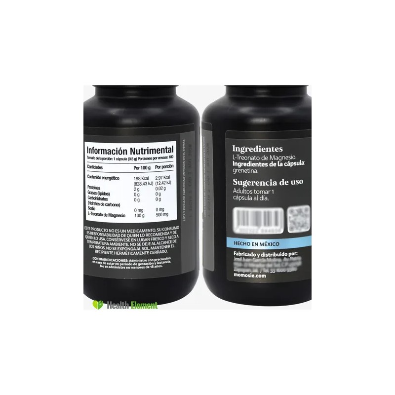 Treonato Magnesio Magnesium Threonate Vitaminas Mujer Hombre 180 Cápsulas Meses