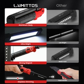 LAIMITTOS Rechargeable Work Light 2200mAh Magnetic LED Work Light Flashlight Mechanic Light Tool for Men Him, Foldable Lamp with Hook for Car Repair Emergency BBQ Grill (4 Pack)