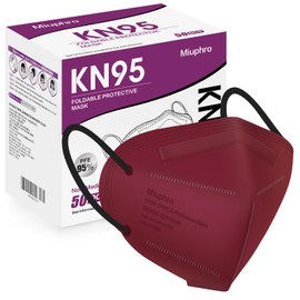 Miuphro KN95 Face Mask 50 Pack, Disposable Respirator Masks, 5 Layer Design Safety Mask for Protection, Ideal for Men and Women (Red)