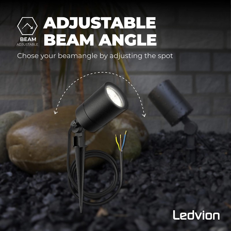 Ledvion LED Garden Spotlight Aluminium, IP65, GU10 Socket, 1 m