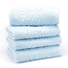 East'N Blue Galata Turkish Premium Cotton Washcloth Set of 4 Turkish Cotton Wash Cloth Towels, Quick Dry, Soft & Absorbent Bathroom Towel Washcloths for Bath, Hand and Face - Ice Blue
