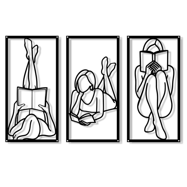 ARTINME 3 Pieces Abstract Woman Wall Art,Black Metal Minimalist Line