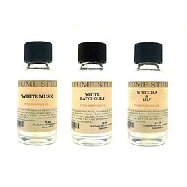 Fragrance Oil Set 3-Pk 1oz Each for Making Soaps, Candles, Bath Bombs, Lotions, Room Sprays, Colognes (White Floral, White Musk, White Patchouli, White Tea & Lily)