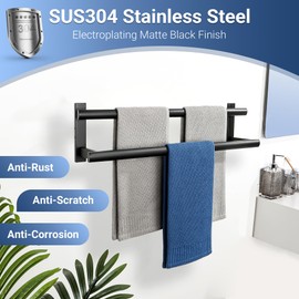 SAYAYO Double Towel Bar for Bathroom, 24 Inch Matte Black Bath Towel Rack Towel Holder Wall Mounted, SUS304 Stainless Steel