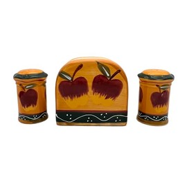 ACK Country Apple Salt and Pepper Shaker with Napkin Holder, Kitchen Décor