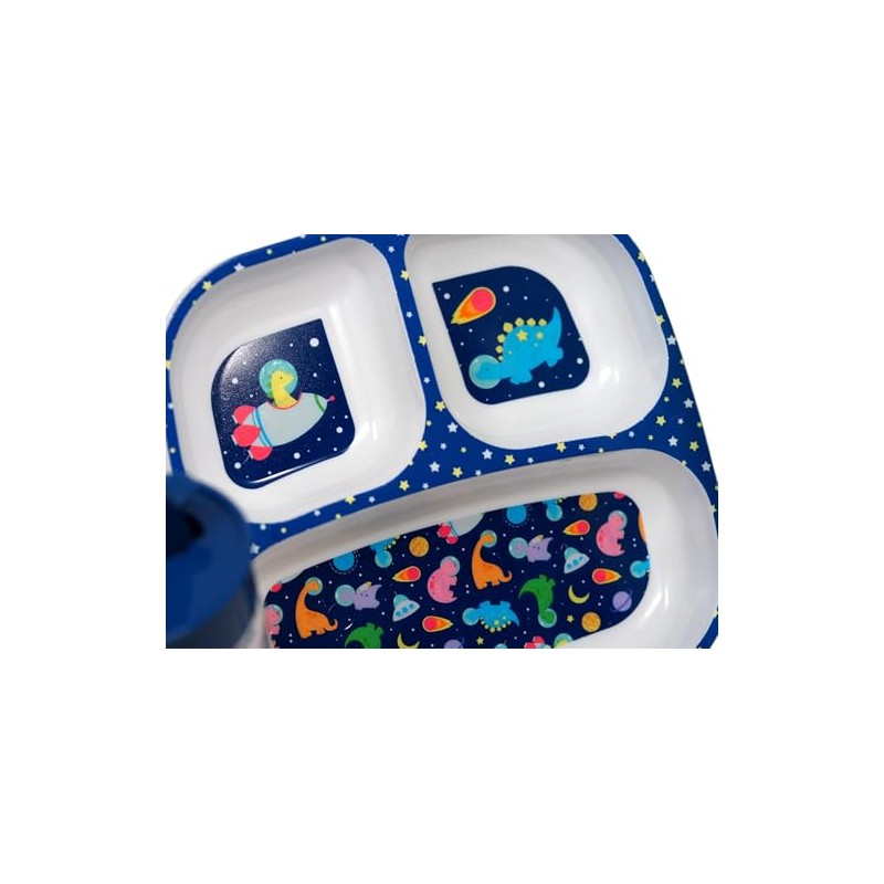 Kids Space & Dinosaur Dinnerware Set - Divided Plate Cup