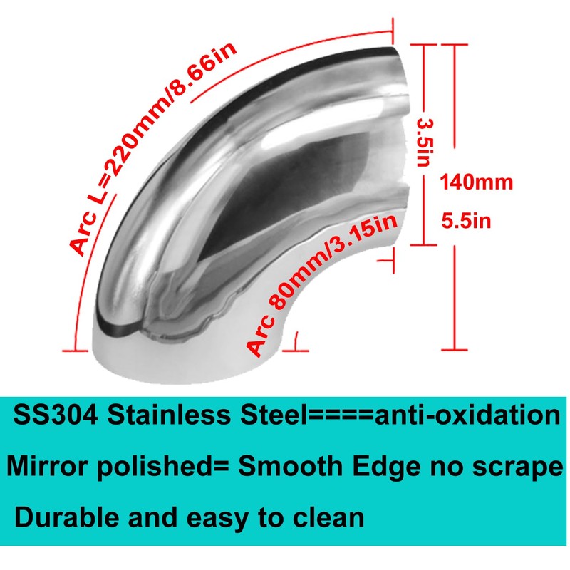 Urcollections 3.5" 90 Degree SS304 Mandrel Bend Elbow (2 Pack)