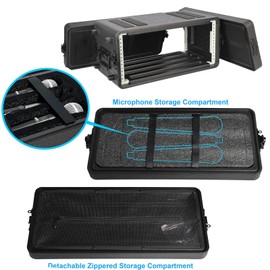 ROOMEDAL Rack Case, 4U Rack Case Shallow 12" Depth, 19" Rackmount Flight Cases, Durable HDPE Watertight Dust-Proof 4U Shock Mount Racks with Microphone Compartments