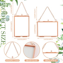 Kigley Double Glass Frame for Pressed Flowers Floating Hanging Photo Frame Gift for Graduation Mother's Day 3.5 x 2.5 in Brass Clear Decor with Chain for Display Gallery Artwork(Rose Gold,12 Pcs)