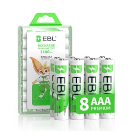 EBL AAA Rechargeable Batteries, 8-Count, Ni-MH 1100mAh 1.2V Triple A Batteries for Remote Controls Household Electronic Devices