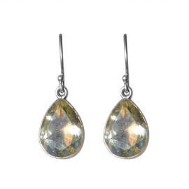 Dangling earrings in sterling silver 925 with natural green amethyst, 3.33 gms. Meadows By Crystalcraftindia BOX-39 E-1797 Christmas Gifts for Women