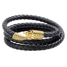 Flongo Men's Leather Snake Ouroboros Bracelet: Viking Punk Bangle Cuff Gothic Animal Bangle for Christmas Valentine's Day Gifts, Faux Leather