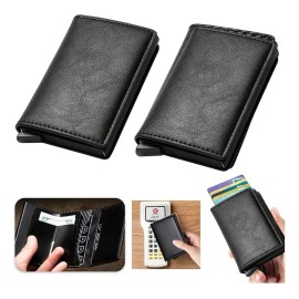 Jrff&gwky® 2pcs Tarjeteros De Piel Para Hombre, Fundas Plegables Antirrobo Rfid, Capacidad Para 6 Tarjetas, Cartera De Regalo Para Hombre