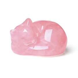 GUJOXILA Rose Quartz Cat Ornament Crystal Cat Gifts for Women Cat Lovers Cat Themed Gifts Pink Crystals Cat Statue Decorations Cute Small Luck Pink Bedroom Desk Accessories 1.5"