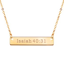 MignonandMignon Gold Christian Necklace Bar Necklace Bible Verse Necklace Faith Necklace Sister Necklace Baptism Gift Birthday Gift Mother's Day Gift -4N (Isaiah 40:31)