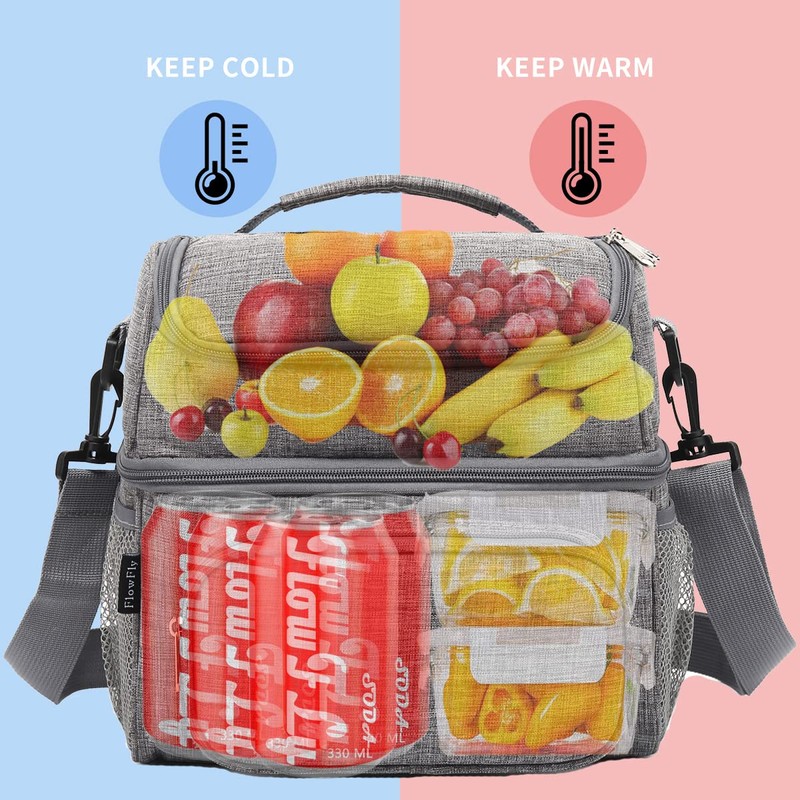 FlowFly Insulated Lunch Bag Adult Lunch Box Large Tote Double