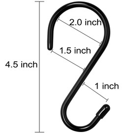 12 Pack 4-1/2 Inch S Hooks for Hanging, Large Vinyl Coated Closet S Hooks Non Slip Heavy Duty S Hooks, Steel Metal Black Rubber Coated S Hook for Hanging Jeans Plants Clothes Pot Pan Cups Towels