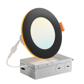 Amico 1 Pack Black 4 Inch 5CCT Recessed Pot Light with Night Light, 2700K/3000K/3500K/4000K/5000K Selectable, 10W 700LM Dimmable Lumiere Encastre Plafond Led, IC-Rated with Junction Box, ETL & FCC