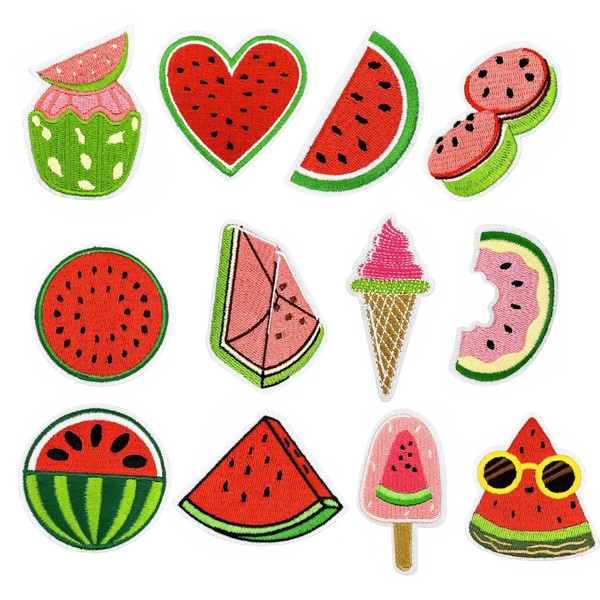 Nhgkju Set of 12 Embroidered Watermelon Patches - Cute Fruit