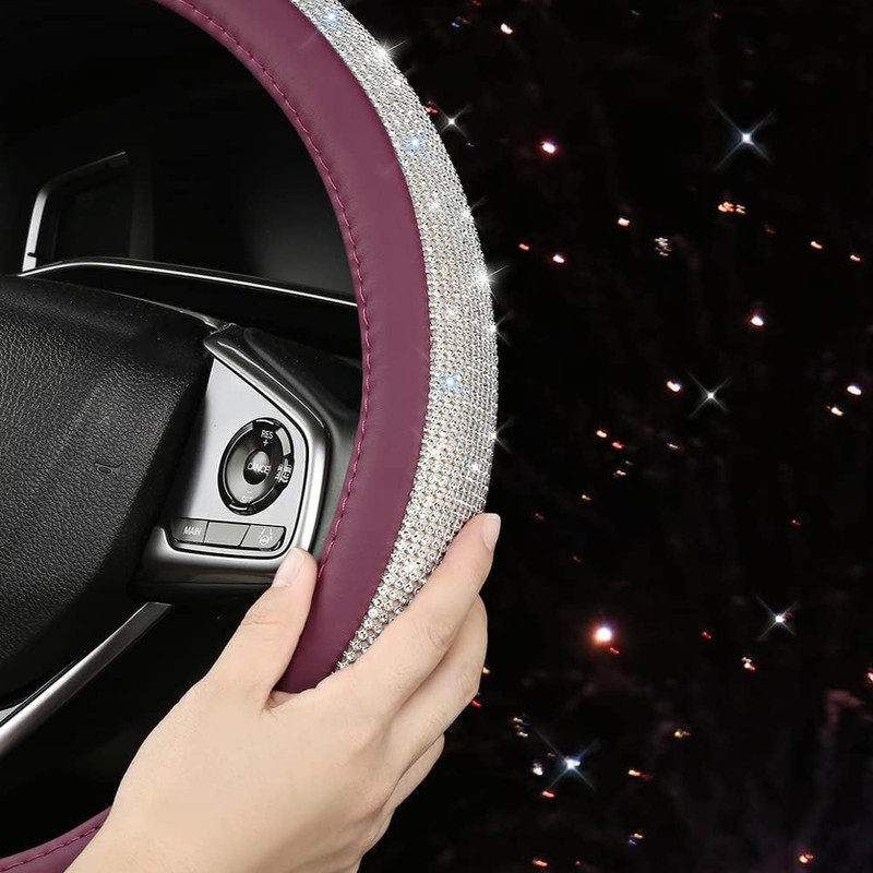 Purple Bling Diamond Steering Wheel Cover, Leather with Crystal Rhinestones,