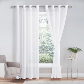DWCN White Sheer Curtains with Tiebacks Semi Transparent Voile Grommet Curtains Elegant Window Curtains for Bedroom and Living Room,2 Panels,W56 x L90
