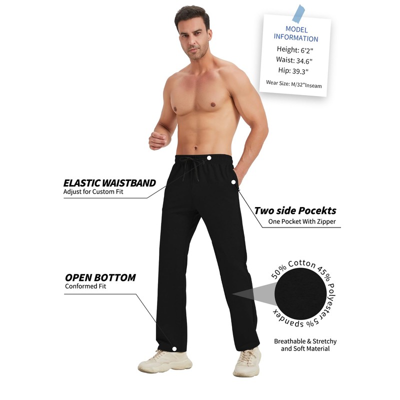 Idtswch 38" Long Inseam Men's Tall Yoga Sweatpants Open Bottom