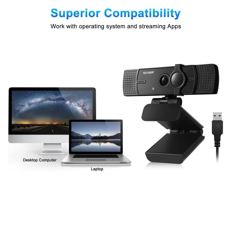 Fahgaer USB Webcam with Microphone, 1080P USB Camera Web Camera