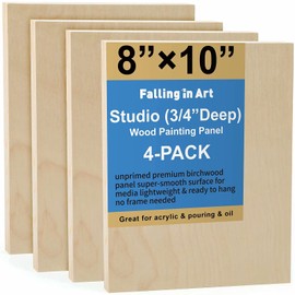 Falling in Art Unfinished Birch Wood Canvas Panels Kit, Falling in Art 4 Pack of 8x10’’ Studio 3/4’’ Deep Cradle Boards for Pouring Art, Crafts, Painting, and More