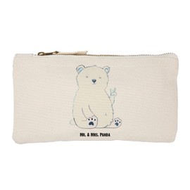 Mr. & Mrs. Panda Make Up Bag Polar Bear Lazy, White, Hand Drawn