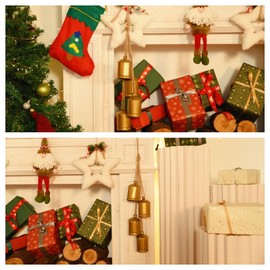 Christmas Bells, Vuskly Set of 4 Gold Metal Bells with Jute Hanging Rope, Christmas Tree and Door Decor, Gold