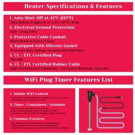 YLboyLIAN 1800W Immersion Water Heater for Hot Tub & Pool – Portable Electric Submersible Heater with Temp Control, Auto Shut-Off, and WiFi Timer for Spa, Bathtub, Swimming Pool and Above Ground Pool